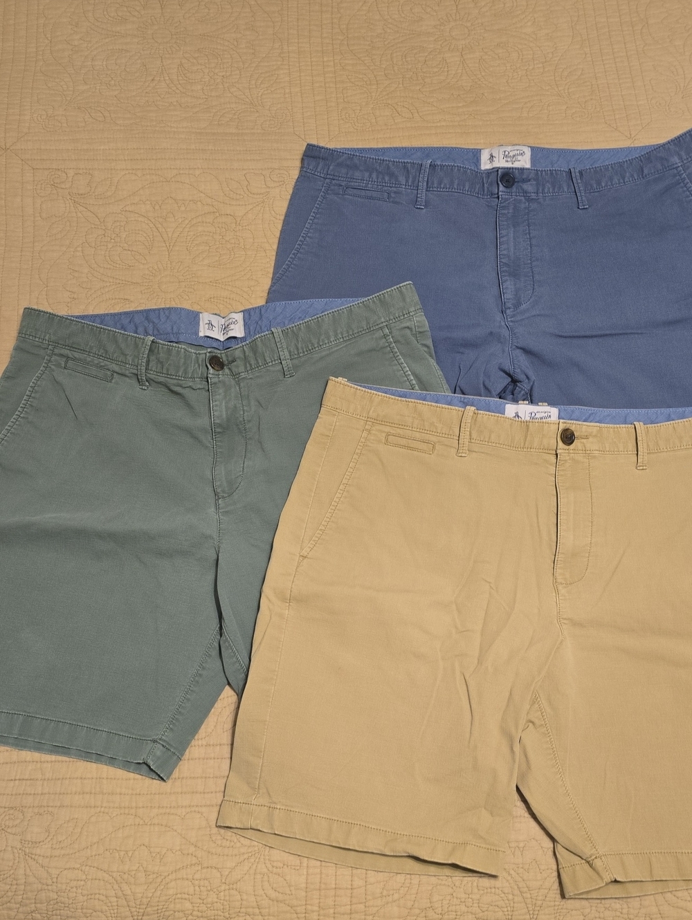 Lot of 3 Original Penguin Men's Chino Shorts Size 38 Blue Green Khaki